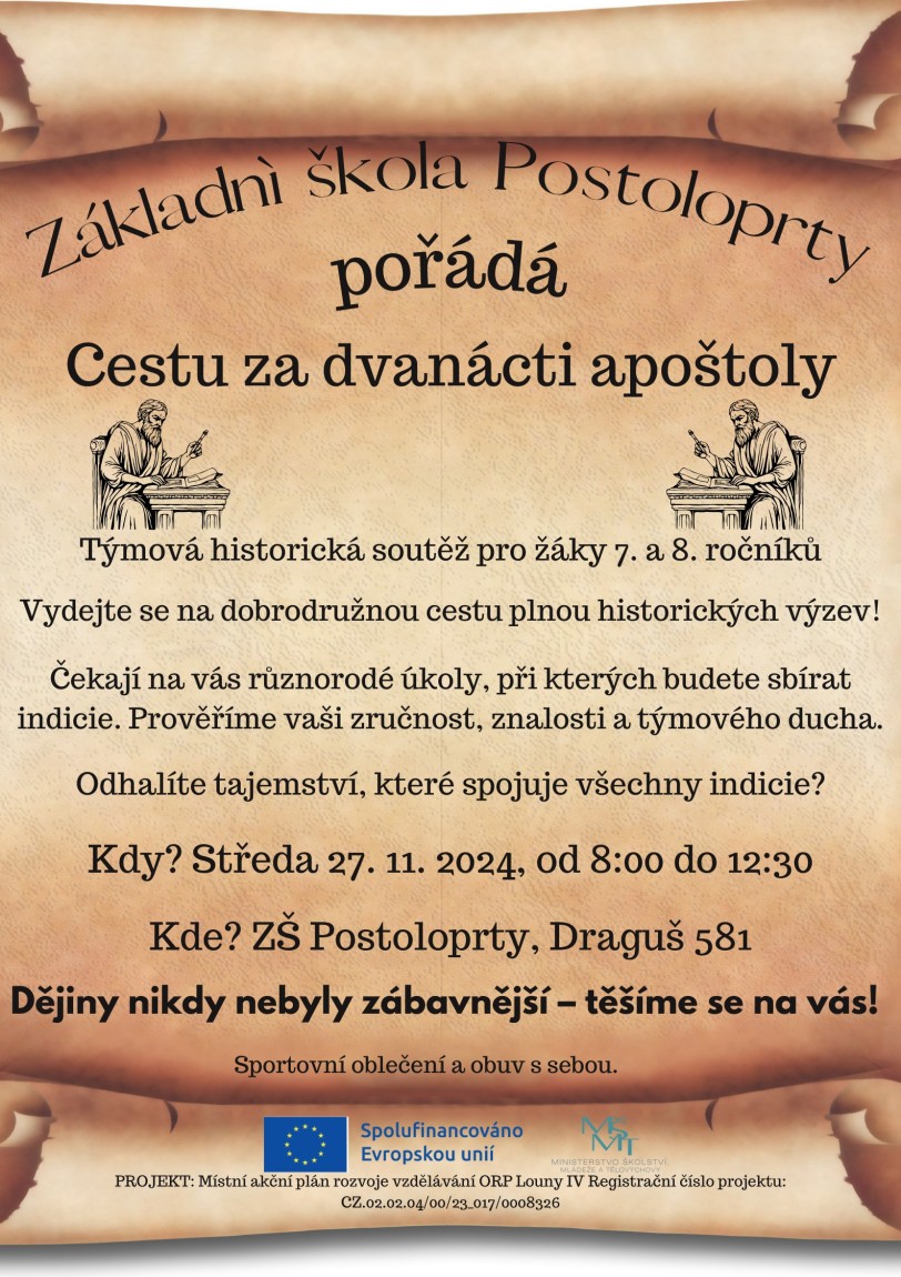 Čeká nás krásná akce zaměřená na dějepis a historii, která však zahrnuje i aktivity napříč různými gramotnostmi. Prosím o přihlášení vašich škol do 8.11. 2024 na mail: pospisilovamapii@seznam.cz